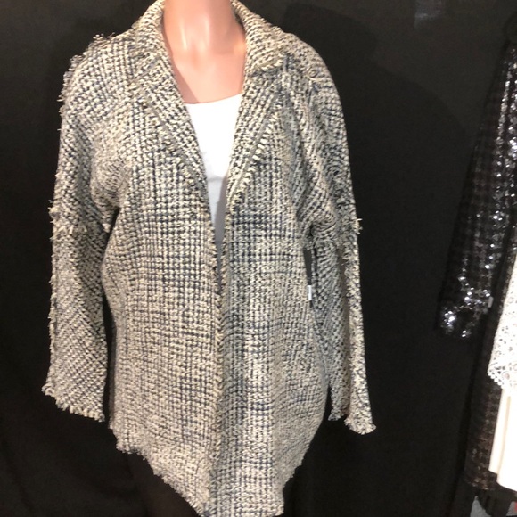 NIC + ZOE Tweed Open Front Raw Hem Blazer Jacket - Picture 3 of 6